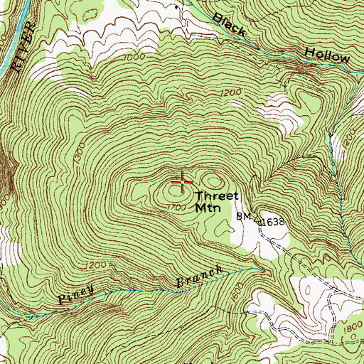 Topographic Map of Threet Mountain, TN