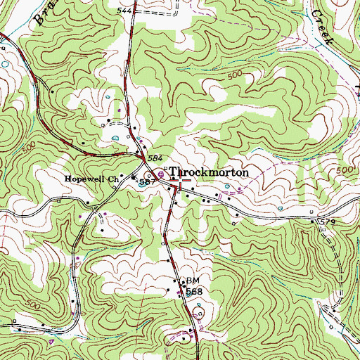 Topographic Map of Throckmorton, TN
