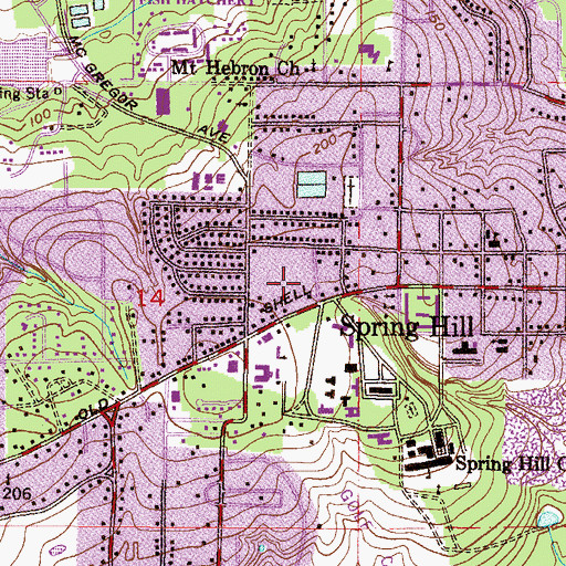 Topographic Map of Spring Hill College, AL