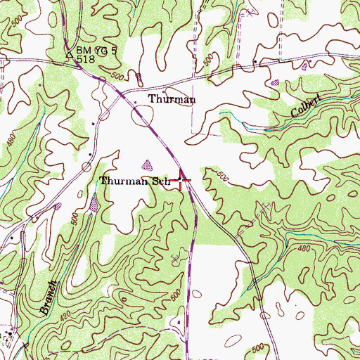 Topographic Map of Thurman School, TN
