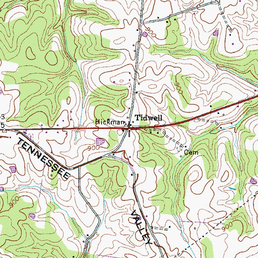 Topographic Map of Tidwell, TN
