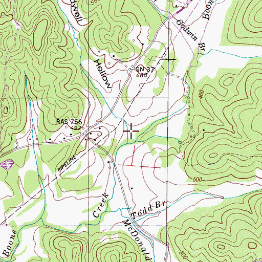 Topographic Map of Tidwell Hollow, TN