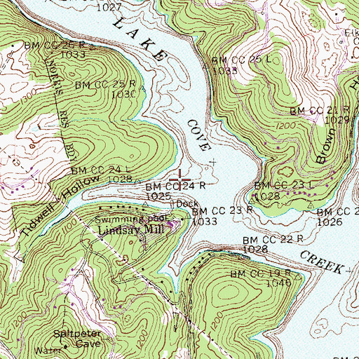 Topographic Map of Tidwell Hollow, TN