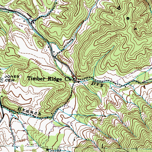 Topographic Map of Timber Ridge Church, TN