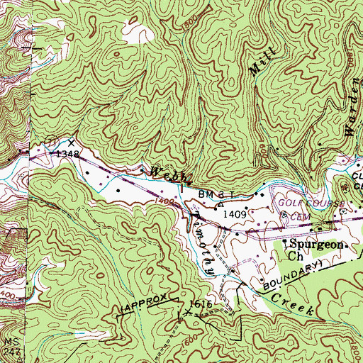 Topographic Map of Timothy Creek, TN