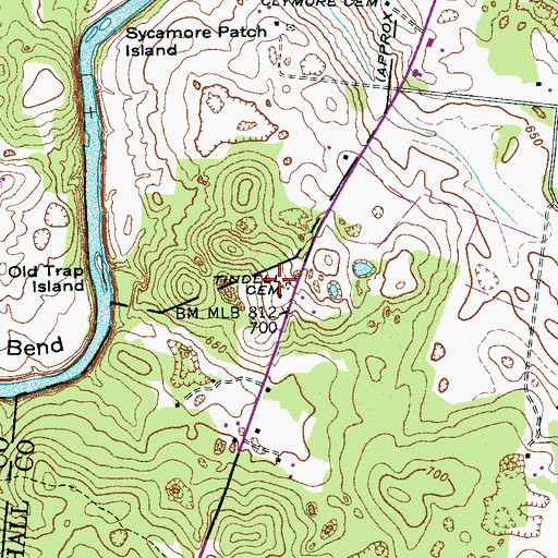 Topographic Map of Tindell Cemetery, TN