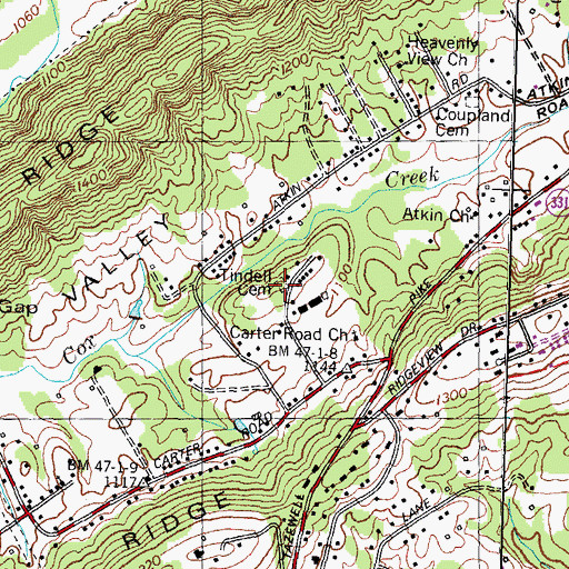Topographic Map of Tindell Cemetery, TN