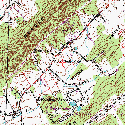 Topographic Map of Tindell Cemetery, TN
