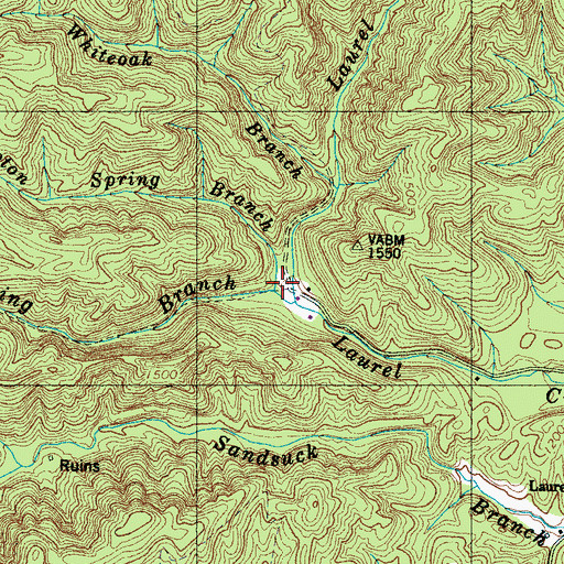 Topographic Map of Tipton Spring Branch, TN