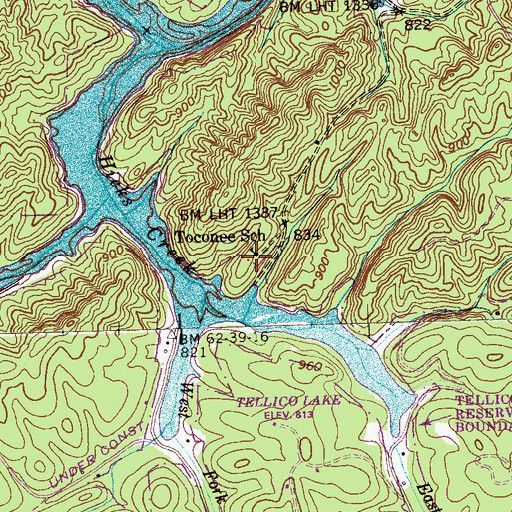 Topographic Map of Toconee School, TN