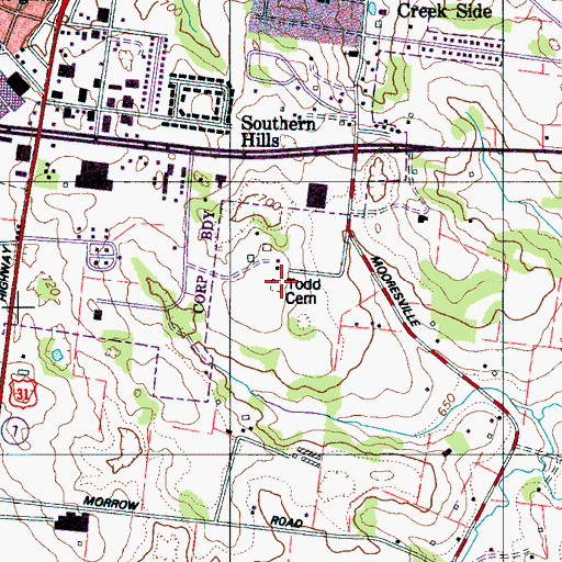 Topographic Map of Todd Cemetery, TN