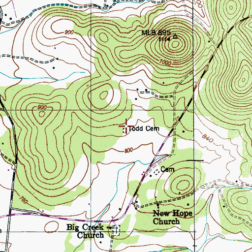 Topographic Map of Todd Cemetery, TN