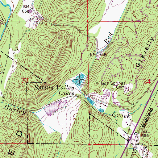 Topographic Map of Spring Valley Lakes, AL
