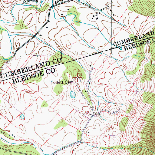 Topographic Map of Tollett Cemetery, TN