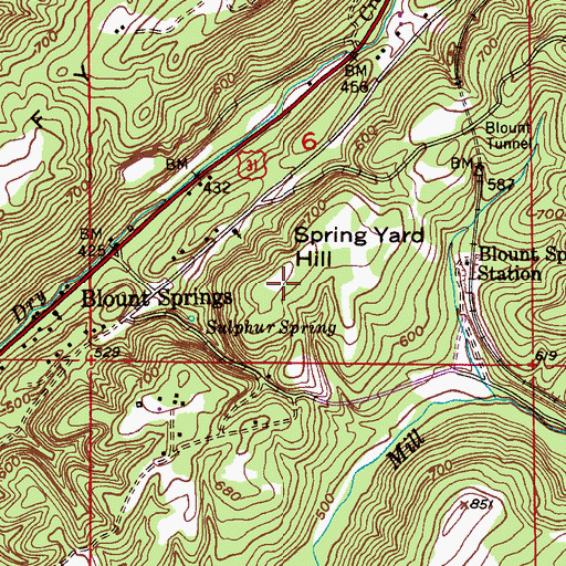 Topographic Map of Spring Yard Hill, AL