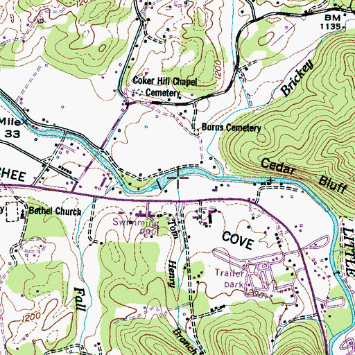 Topographic Map of Tom Henry Branch, TN
