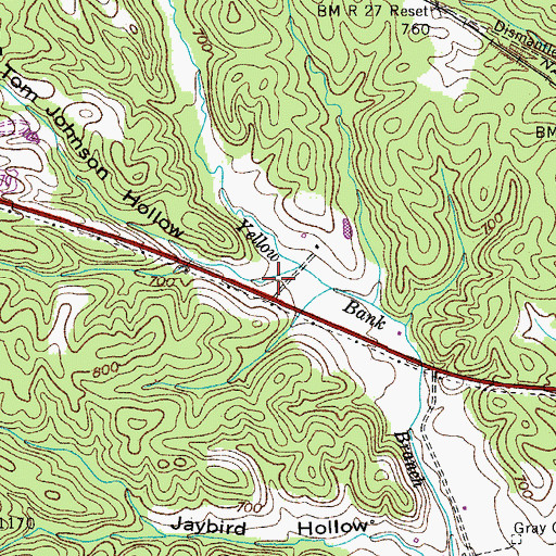 Topographic Map of Tom Johnson Hollow, TN