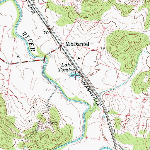 Topographic Map of Lake Tomlin, TN