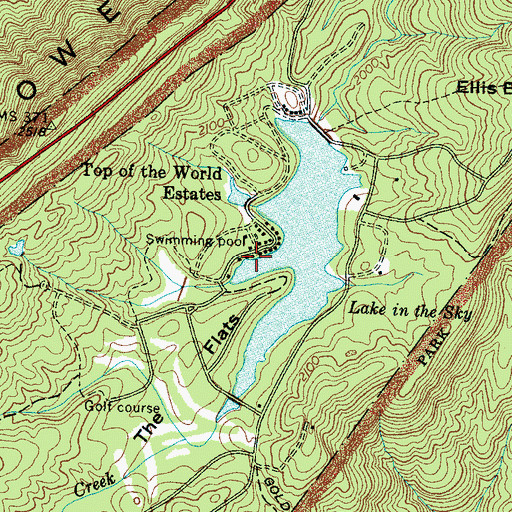 Topographic Map of Top of the World Estates, TN
