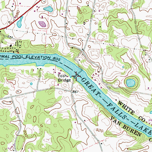 Topographic Map of Tosh Bridge, TN