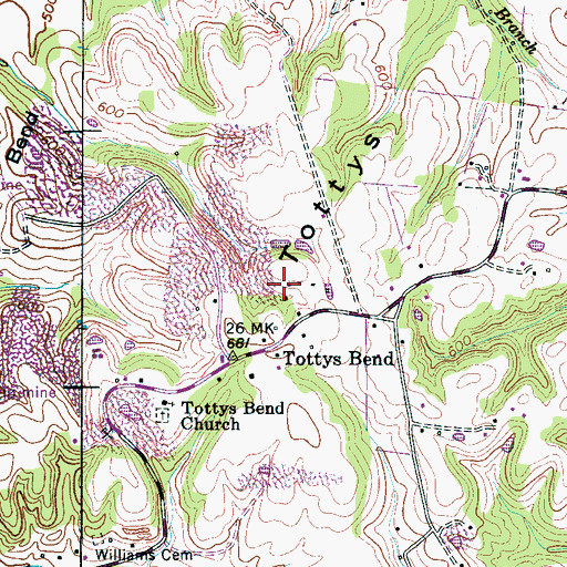 Topographic Map of Tottys Bend, TN