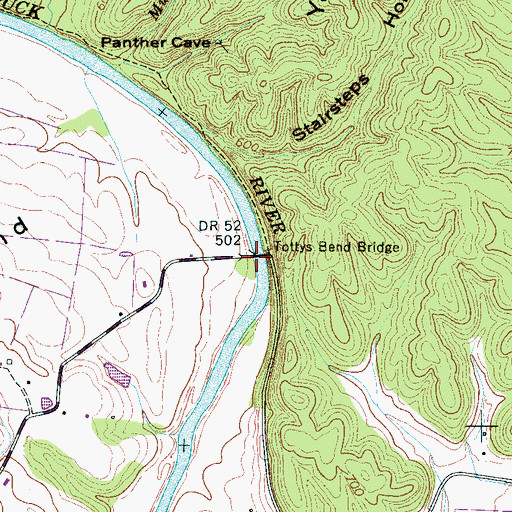 Topographic Map of Tottys Bend Bridge, TN