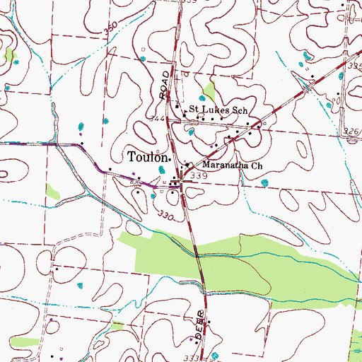 Topographic Map of Toulon, TN