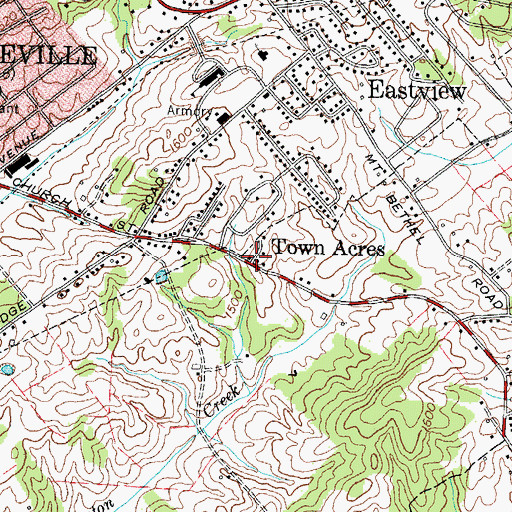 Topographic Map of Town Acres, TN