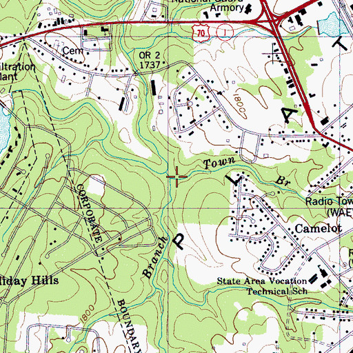 Topographic Map of Town Branch, TN