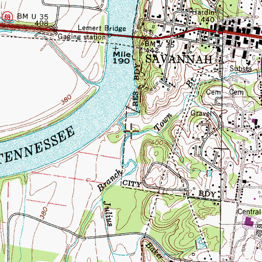 Topographic Map of Town Branch, TN