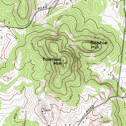 Topographic Map of Townsel Hill, TN