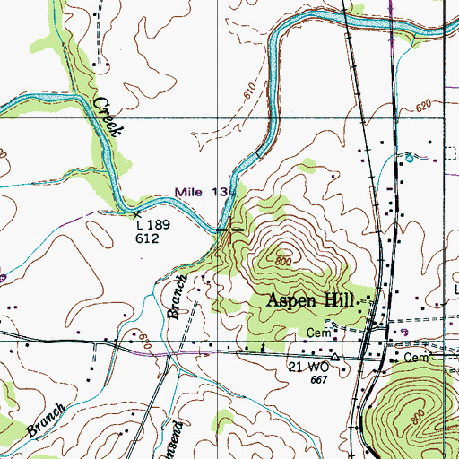 Topographic Map of Townsend Branch, TN