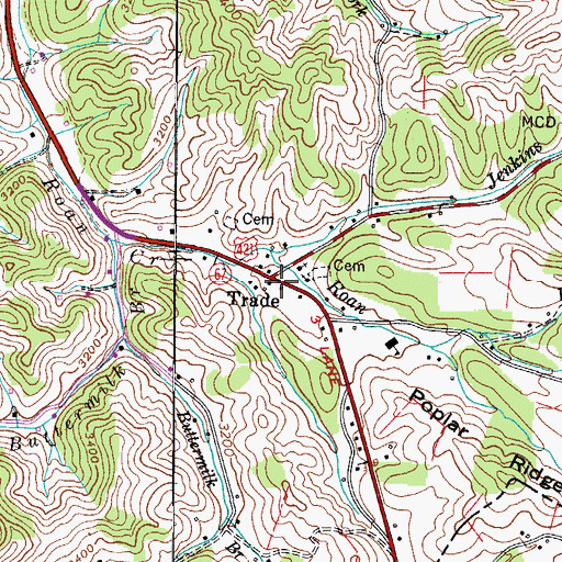 Topographic Map of Trade, TN