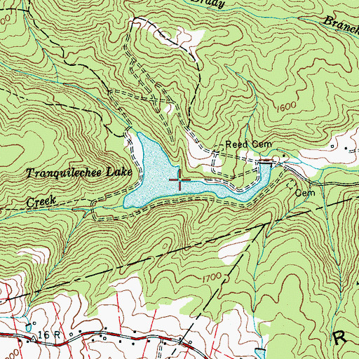 Topographic Map of Tranquilechee Lake, TN