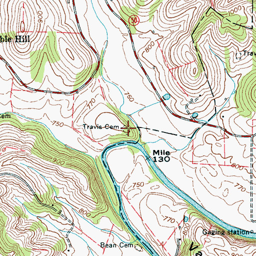 Topographic Map of Travis Cemetery, TN