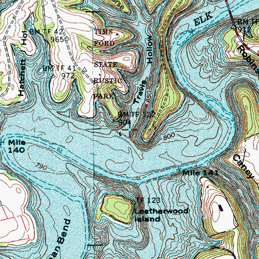 Topographic Map of Travis Hollow, TN
