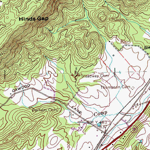 Topographic Map of Treadway Cemetery, TN