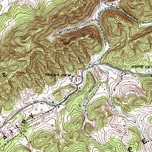 Topographic Map of Trent Cemetery, TN