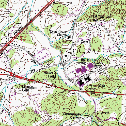 Topographic Map of Trentville, TN