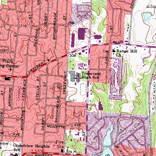 Topographic Map of Trezevant High School, TN