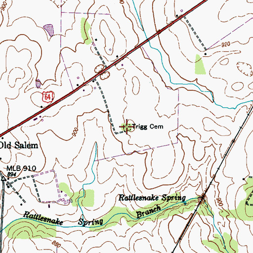 Topographic Map of Trigg Cemetery, TN
