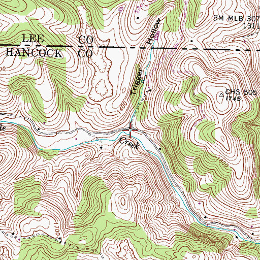 Topographic Map of Trigger Hollow, TN
