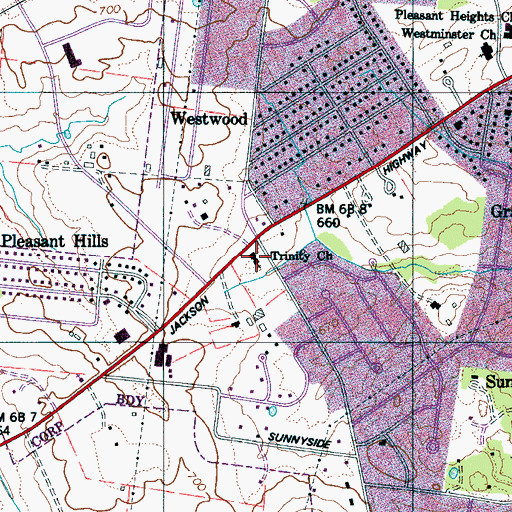 Topographic Map of Trinity Church, TN