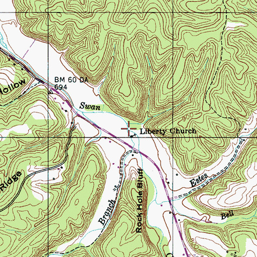 Topographic Map of Trotters Branch, TN