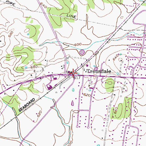 Topographic Map of Trousdale, TN