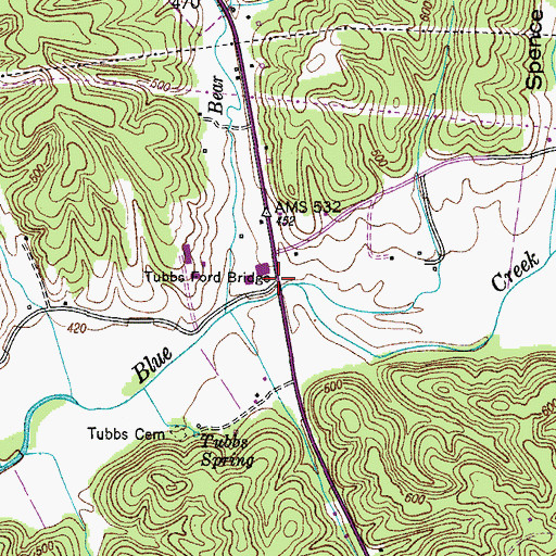 Topographic Map of Tubbs Ford Bridge, TN