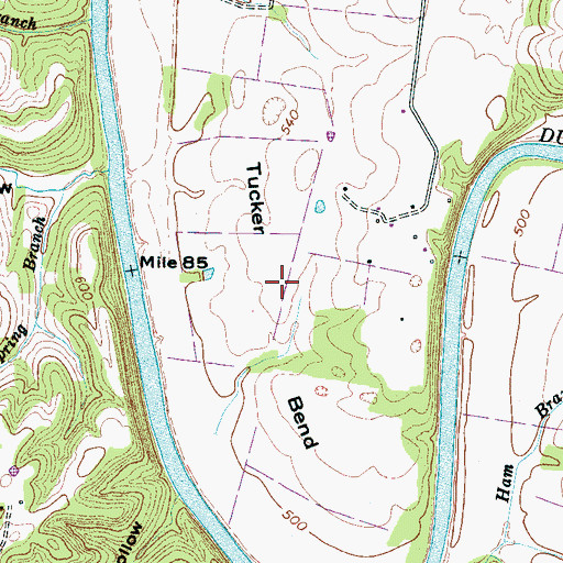 Topographic Map of Tucker Bend, TN