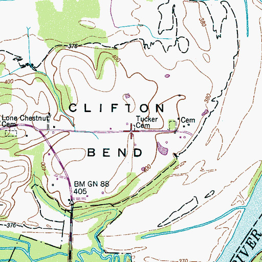Topographic Map of Tucker Cemetery, TN