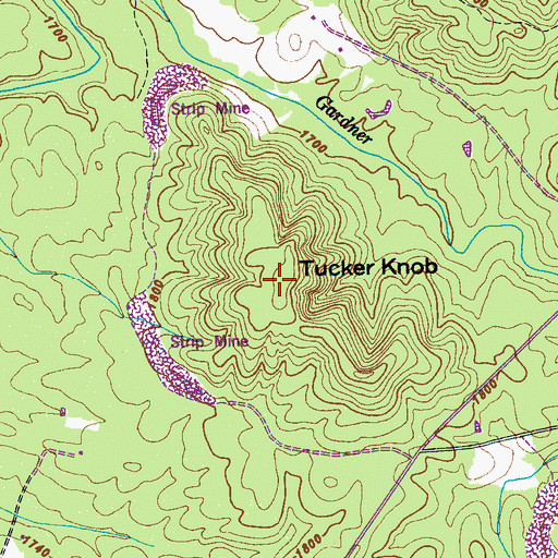 Topographic Map of Tucker Knob, TN