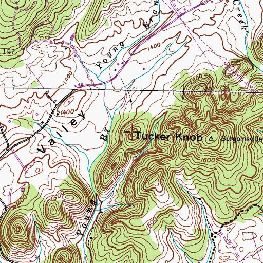 Topographic Map of Tucker Knob, TN